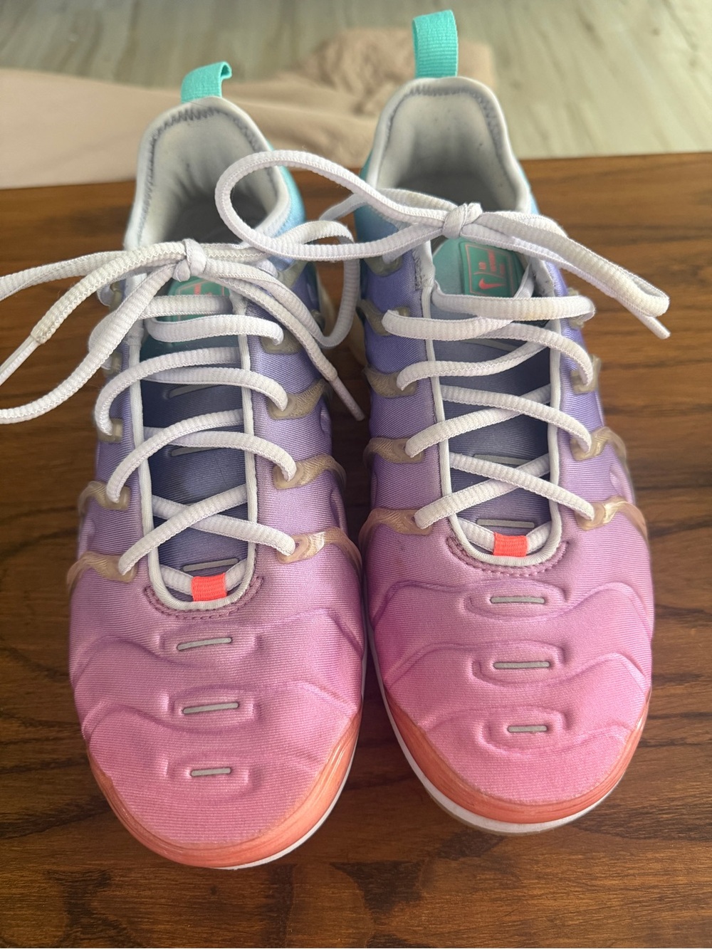 Nike Women’s Pink to Lavender Ombre Lace-Up Sneakers with Teal Pull Tabs